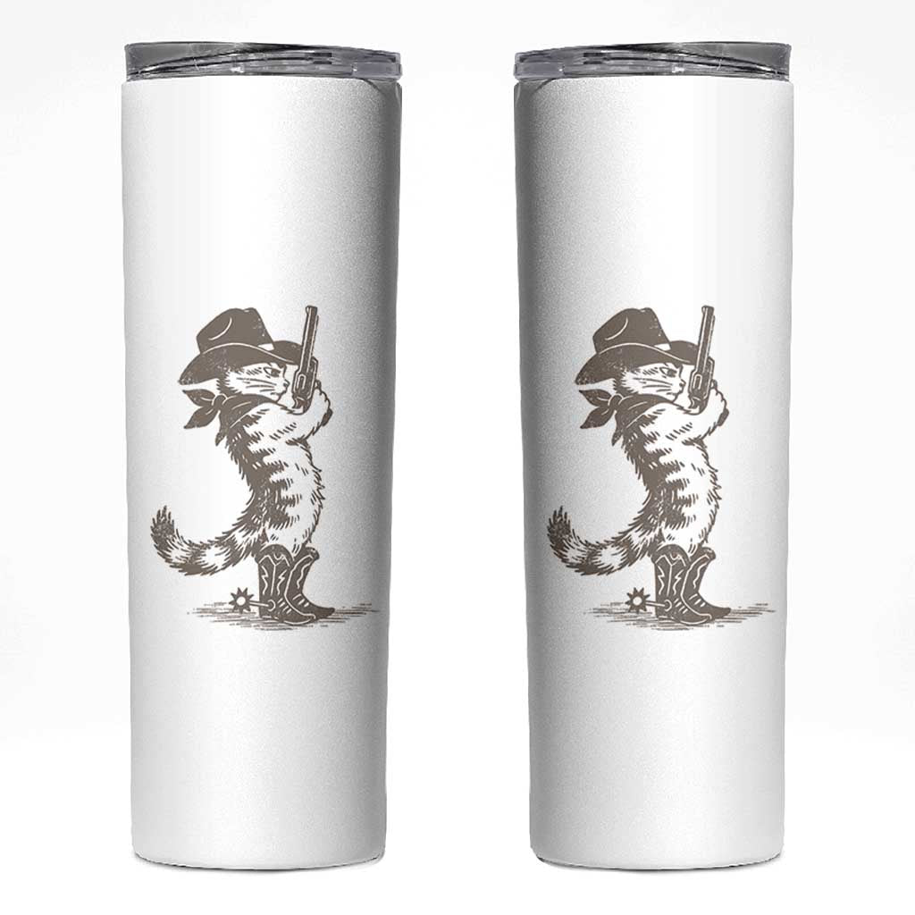 Vintage Cowboy Cat Skinny Tumbler Retro 90s Western Country Rodeo Kitten Cowgirl - Wonder Print Shop
