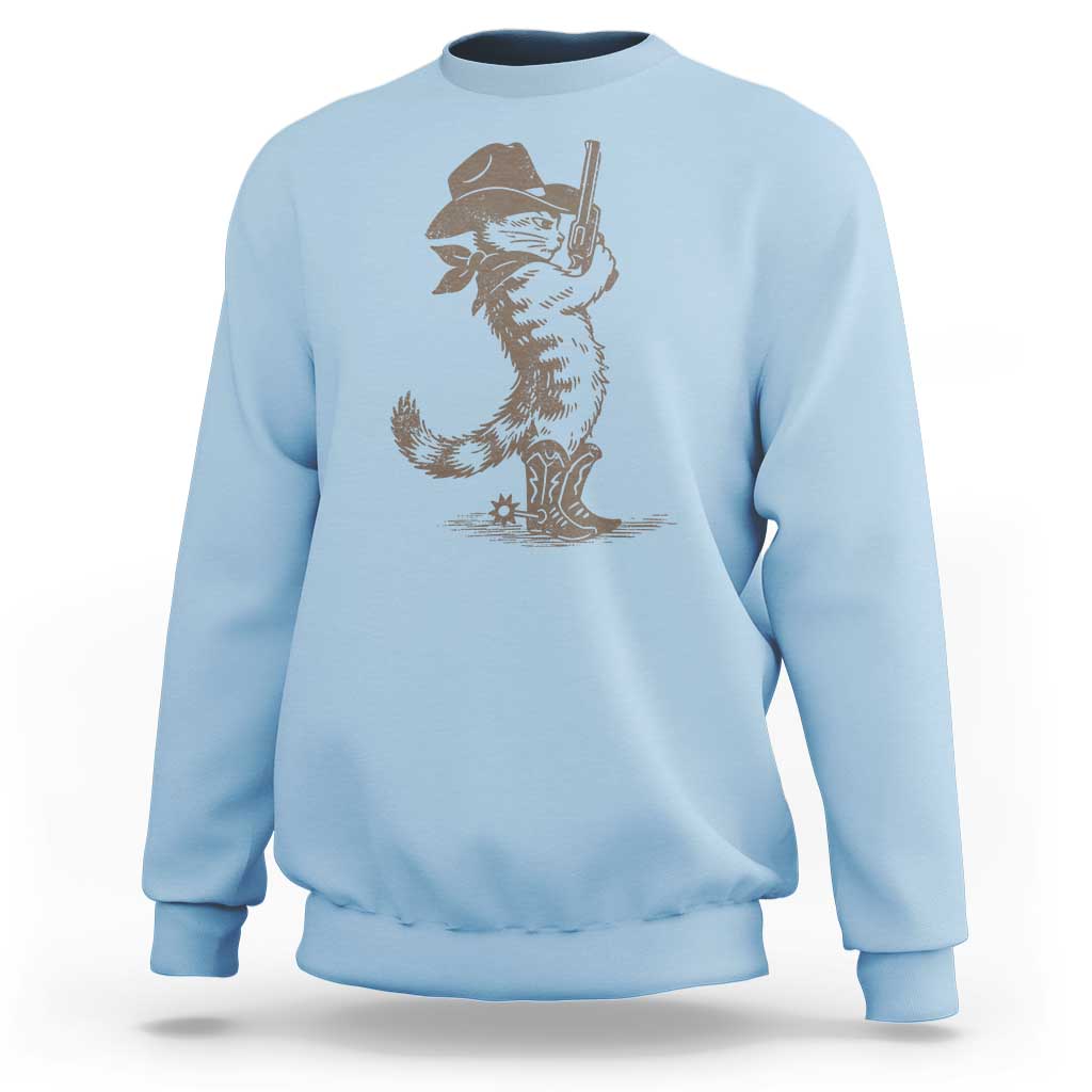 Vintage Cowboy Cat Sweatshirt Retro 90s Western Country Rodeo Kitten Cowgirl - Wonder Print Shop
