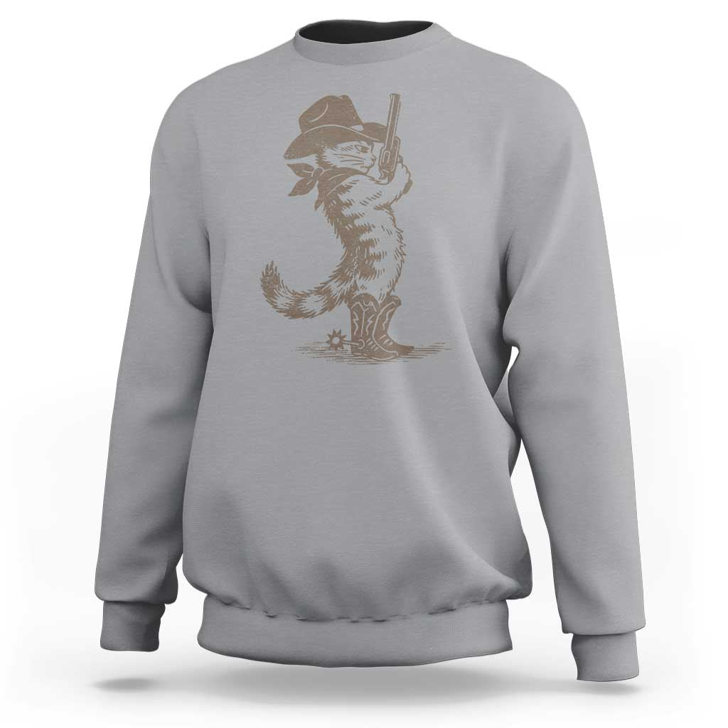 Vintage Cowboy Cat Sweatshirt Retro 90s Western Country Rodeo Kitten Cowgirl - Wonder Print Shop