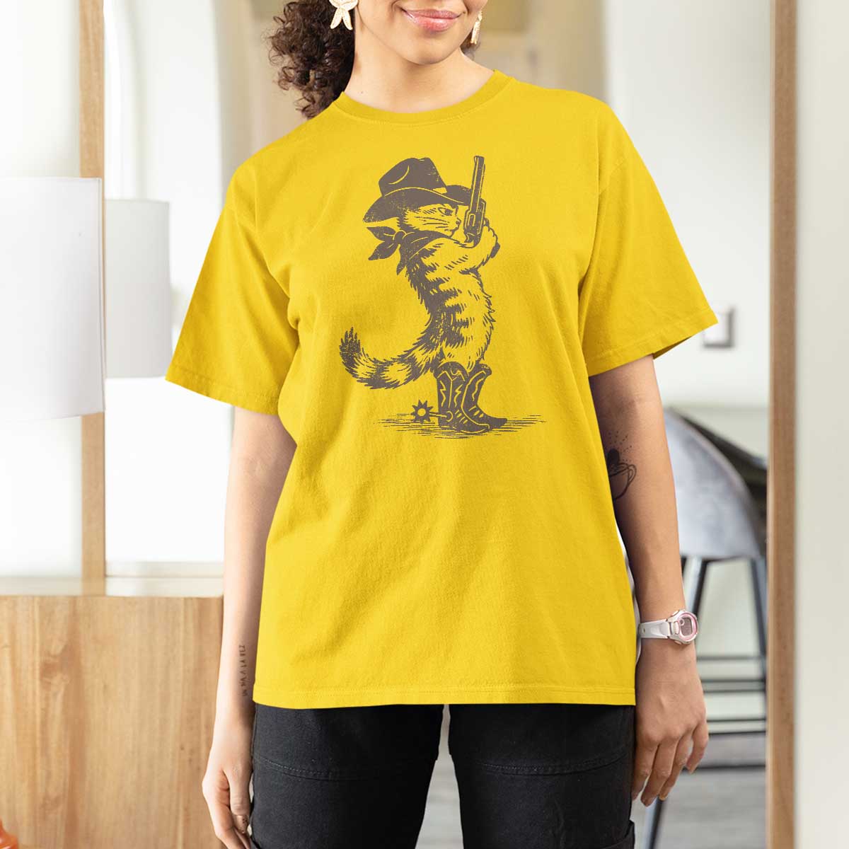 Vintage Cowboy Cat T Shirt For Women Retro 90s Western Country Rodeo Kitten Cowgirl - Wonder Print Shop