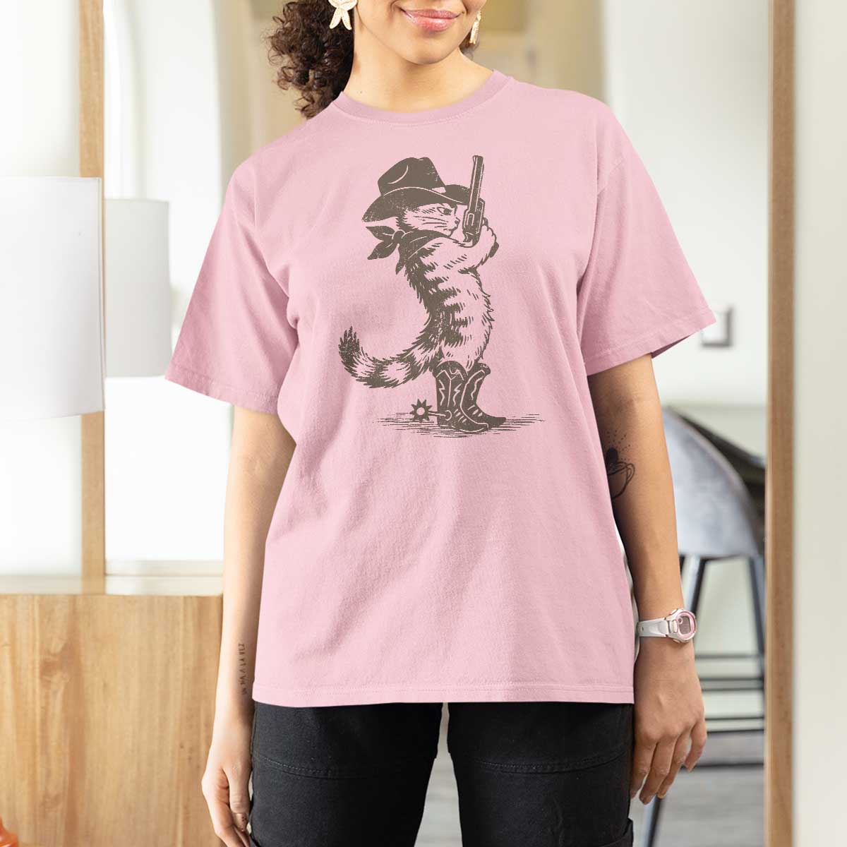 Vintage Cowboy Cat T Shirt For Women Retro 90s Western Country Rodeo Kitten Cowgirl - Wonder Print Shop