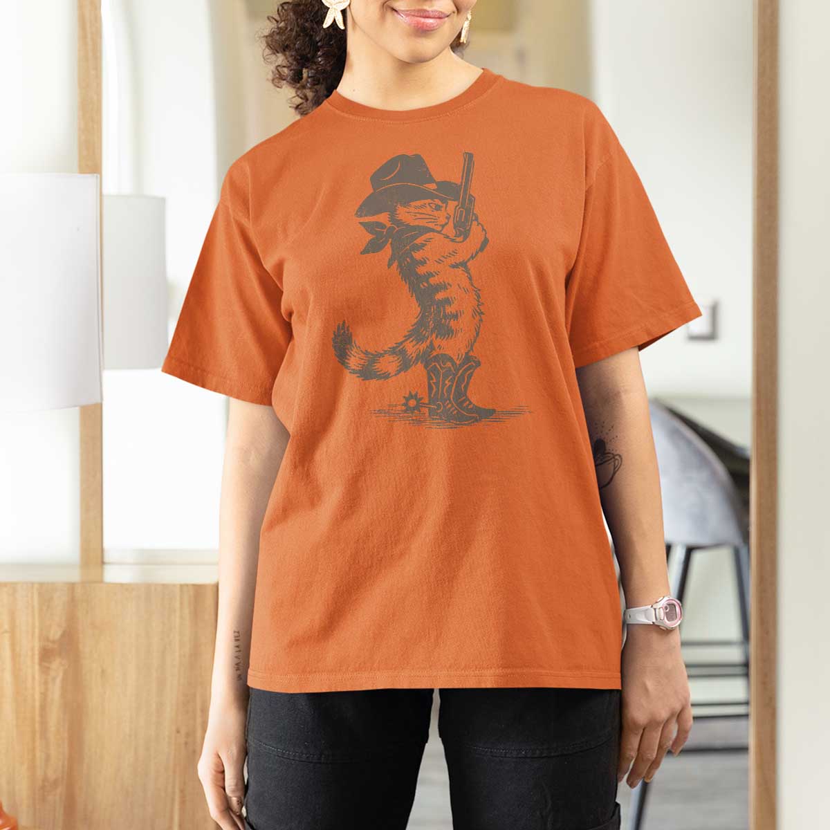 Vintage Cowboy Cat T Shirt For Women Retro 90s Western Country Rodeo Kitten Cowgirl - Wonder Print Shop