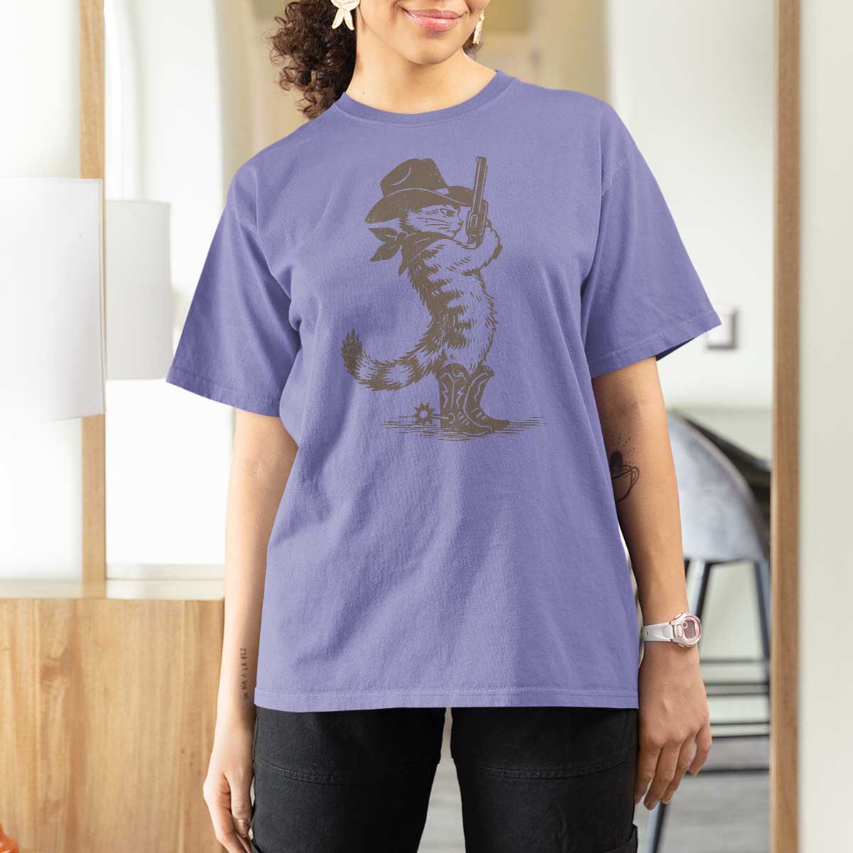 Vintage Cowboy Cat T Shirt For Women Retro 90s Western Country Rodeo Kitten Cowgirl - Wonder Print Shop
