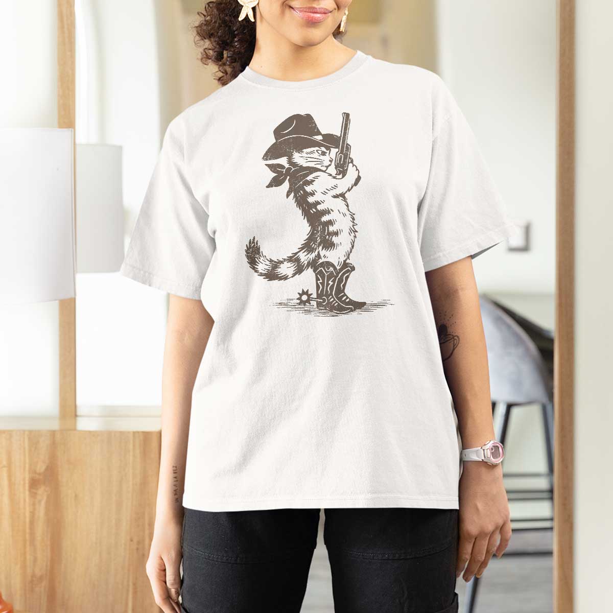 Vintage Cowboy Cat T Shirt For Women Retro 90s Western Country Rodeo Kitten Cowgirl - Wonder Print Shop
