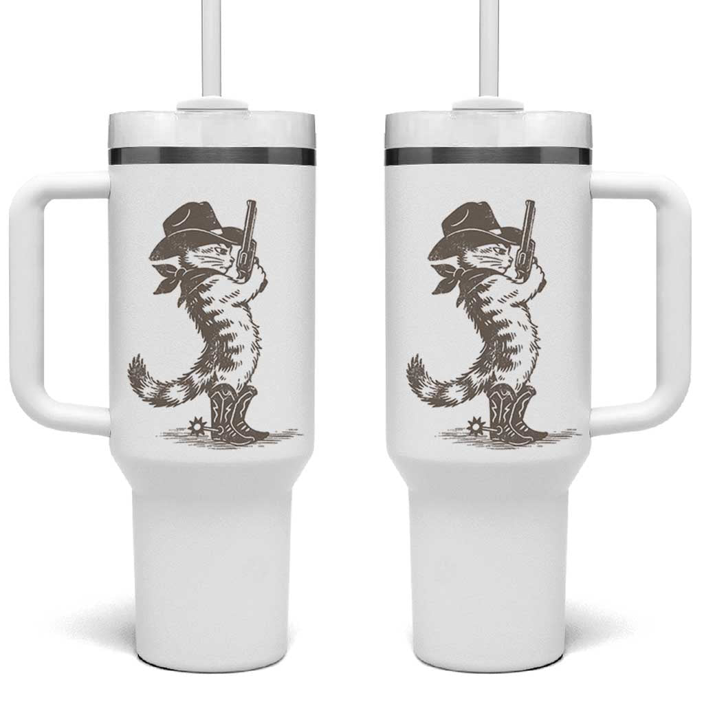 Vintage Cowboy Cat Tumbler With Handle Retro 90s Western Country Rodeo Kitten Cowgirl - Wonder Print Shop