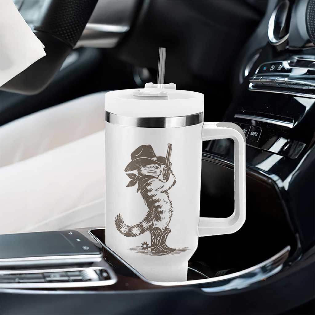Vintage Cowboy Cat Tumbler With Handle Retro 90s Western Country Rodeo Kitten Cowgirl - Wonder Print Shop