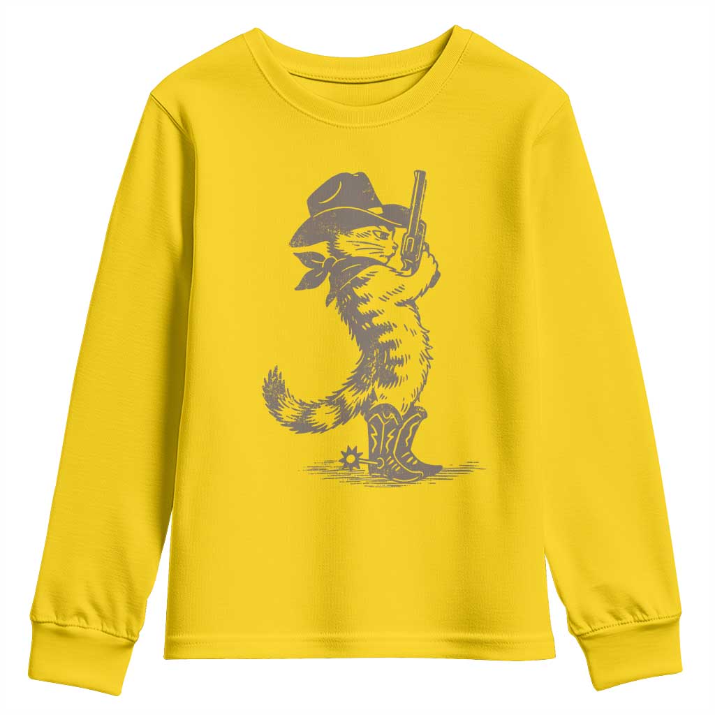 Vintage Cowboy Cat Youth Sweatshirt Retro 90s Western Country Rodeo Kitten Cowgirl - Wonder Print Shop