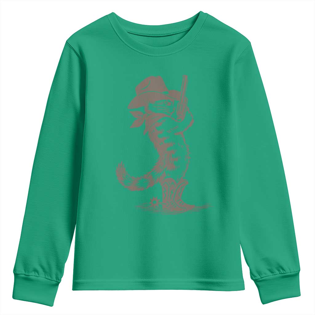 Vintage Cowboy Cat Youth Sweatshirt Retro 90s Western Country Rodeo Kitten Cowgirl - Wonder Print Shop