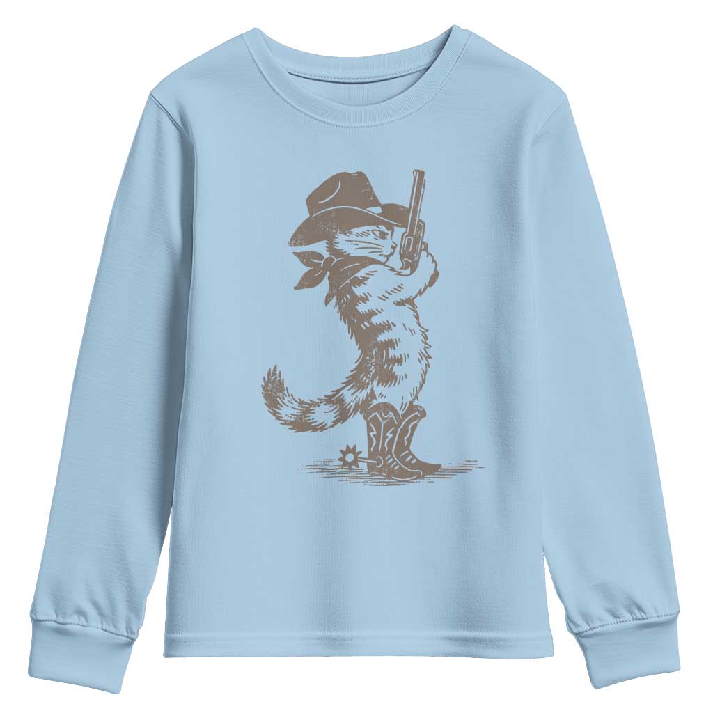 Vintage Cowboy Cat Youth Sweatshirt Retro 90s Western Country Rodeo Kitten Cowgirl - Wonder Print Shop