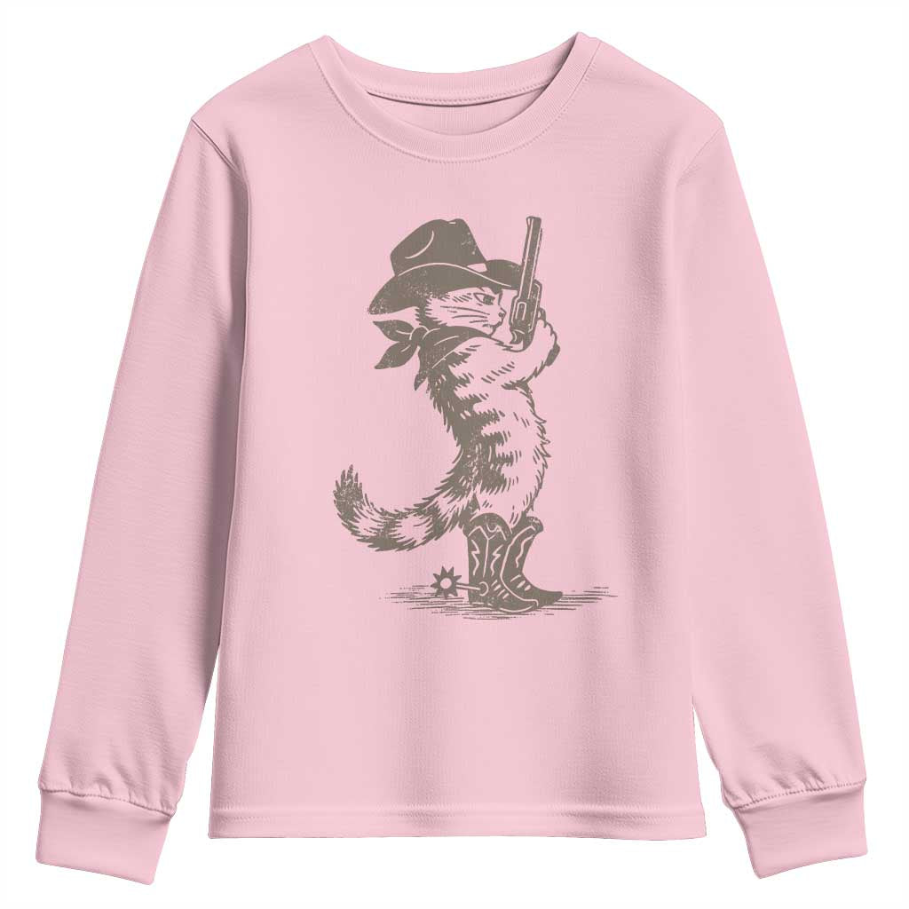 Vintage Cowboy Cat Youth Sweatshirt Retro 90s Western Country Rodeo Kitten Cowgirl - Wonder Print Shop
