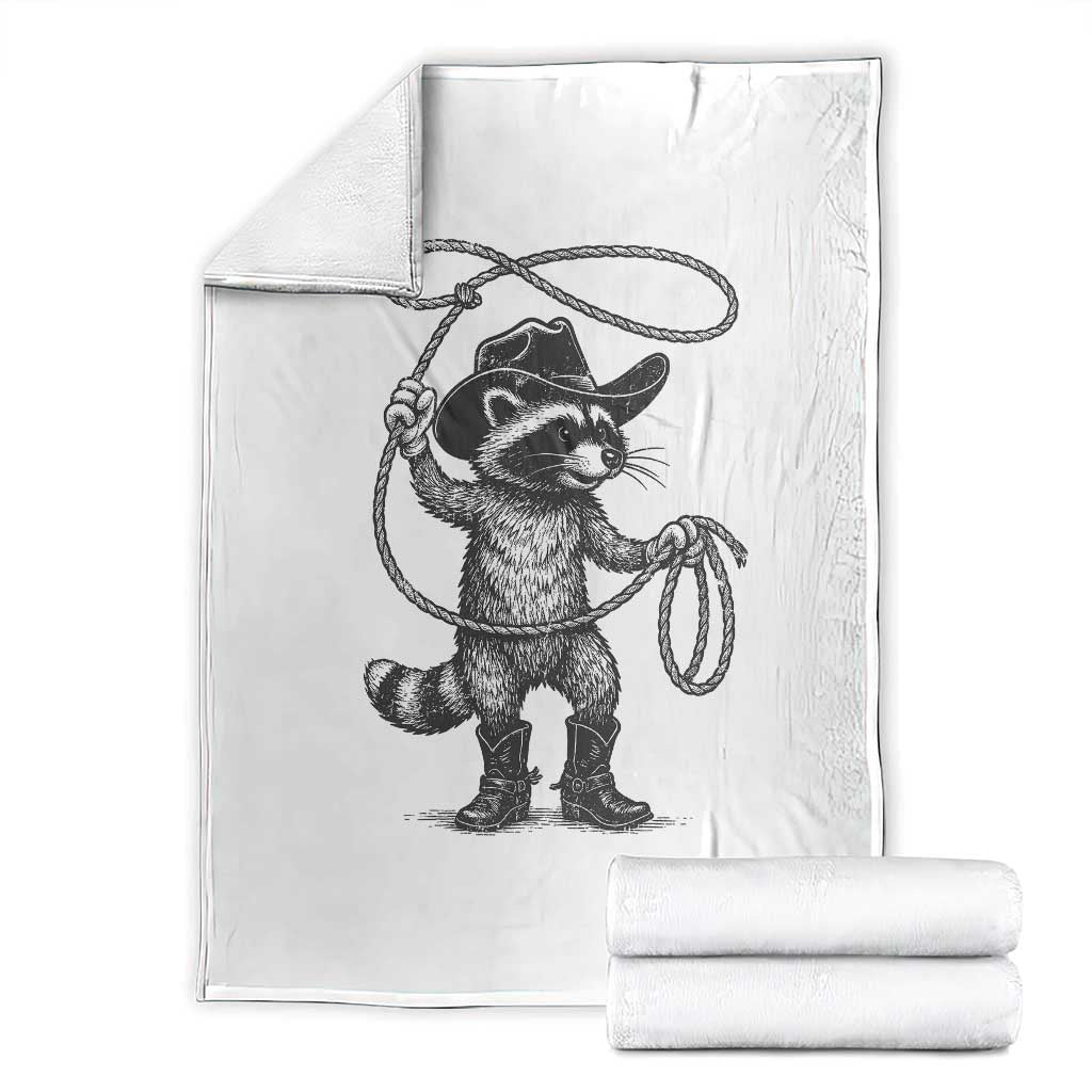 Vintage Raccoon Cowboy Throw Blanket Cowgirl Trash Panda Western Country Meme - Wonder Print Shop