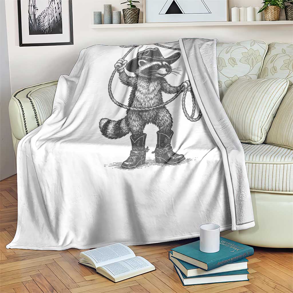 Vintage Raccoon Cowboy Throw Blanket Cowgirl Trash Panda Western Country Meme - Wonder Print Shop