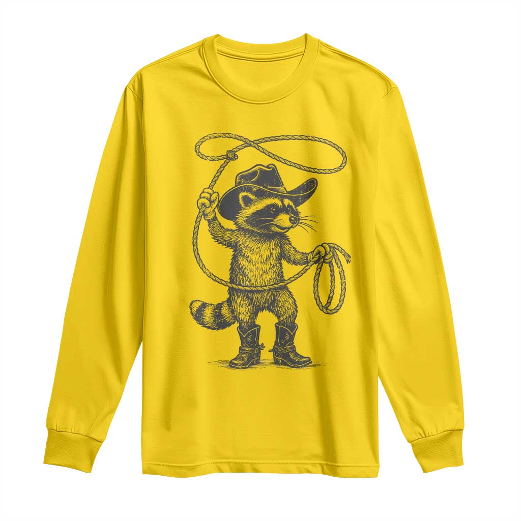 Vintage Raccoon Cowboy Long Sleeve Shirt Cowgirl Trash Panda Western Country Meme - Wonder Print Shop