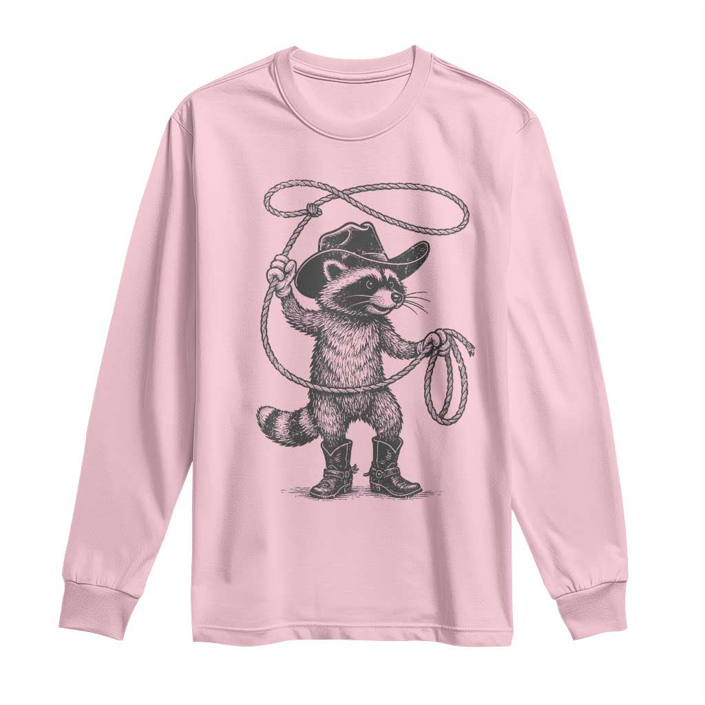 Vintage Raccoon Cowboy Long Sleeve Shirt Cowgirl Trash Panda Western Country Meme - Wonder Print Shop