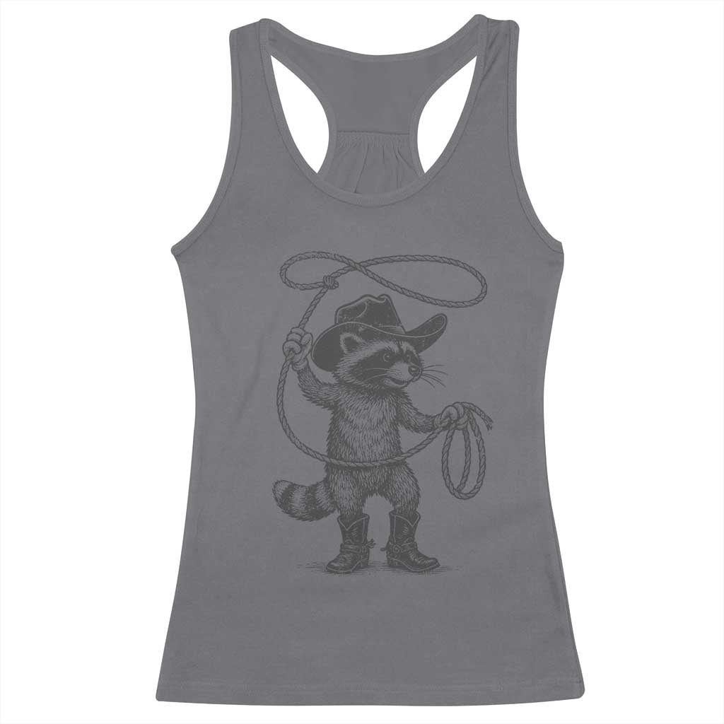 Vintage Raccoon Cowboy Racerback Tank Top Cowgirl Trash Panda Western Country Meme - Wonder Print Shop