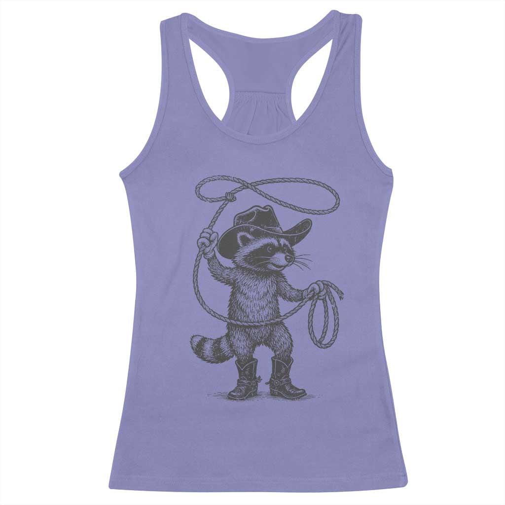 Vintage Raccoon Cowboy Racerback Tank Top Cowgirl Trash Panda Western Country Meme - Wonder Print Shop