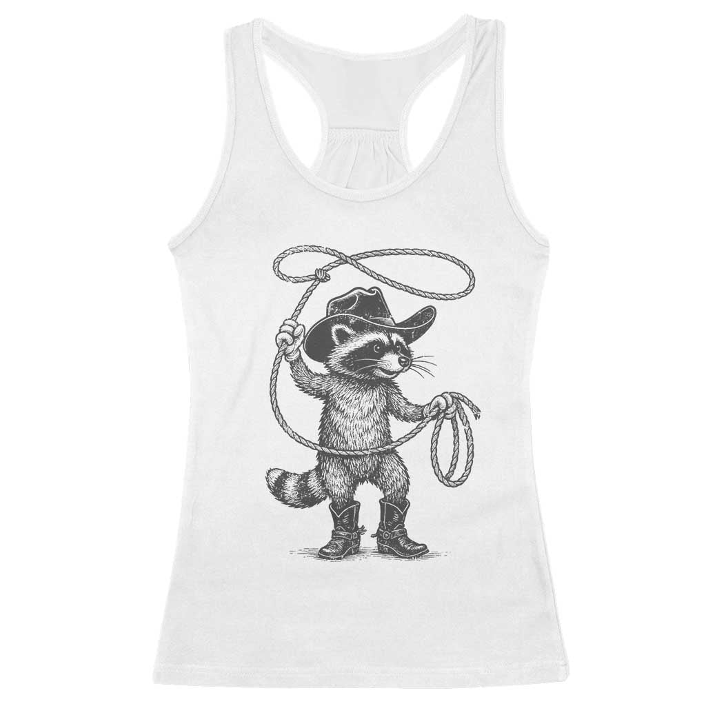 Vintage Raccoon Cowboy Racerback Tank Top Cowgirl Trash Panda Western Country Meme - Wonder Print Shop