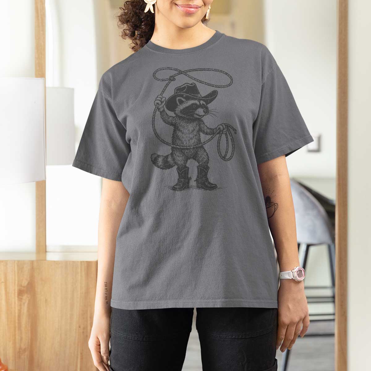 Vintage Raccoon Cowboy T Shirt For Women Cowgirl Trash Panda Western Country Meme - Wonder Print Shop
