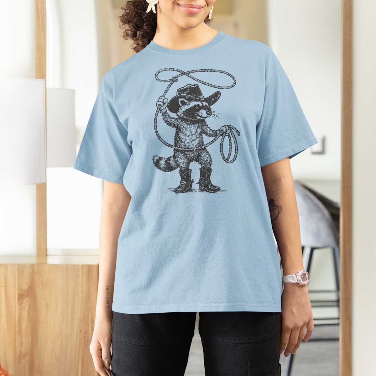 Vintage Raccoon Cowboy T Shirt For Women Cowgirl Trash Panda Western Country Meme - Wonder Print Shop