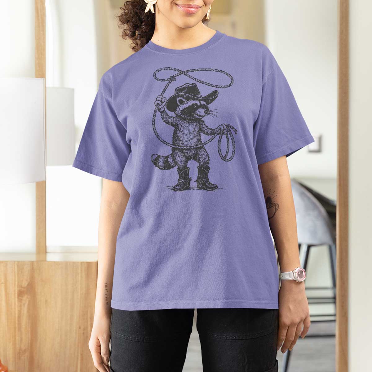 Vintage Raccoon Cowboy T Shirt For Women Cowgirl Trash Panda Western Country Meme - Wonder Print Shop