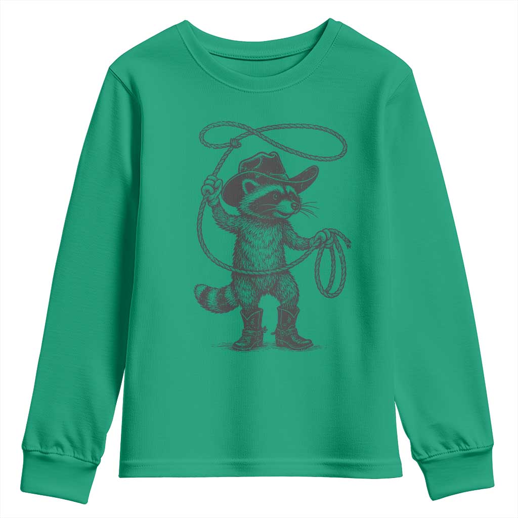 Vintage Raccoon Cowboy Youth Sweatshirt Cowgirl Trash Panda Western Country Meme - Wonder Print Shop