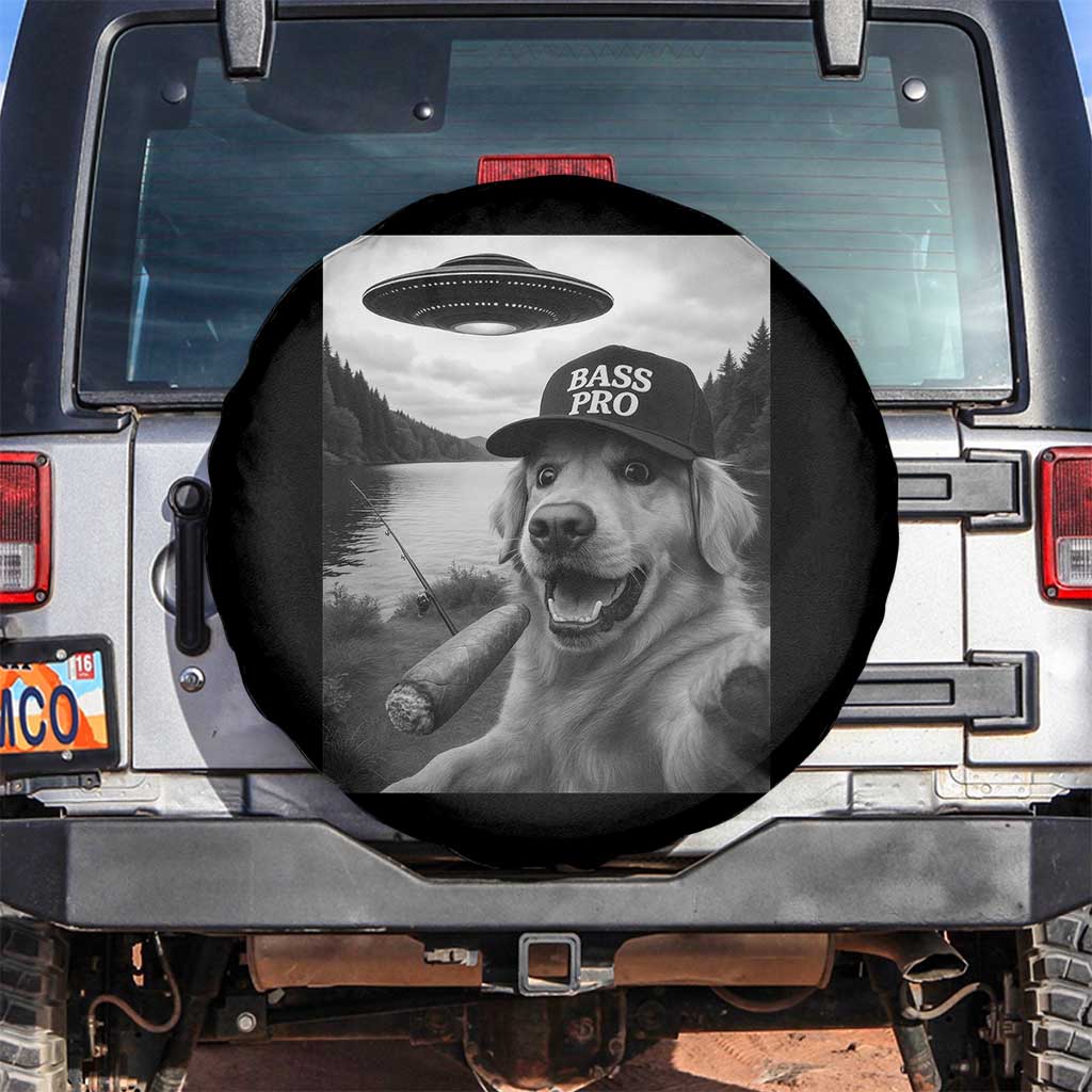 Dog Selfie With Alien UFO Spare Tire Cover Funny Fishing Golden Retriever Smoking Dog Lover - Wonder Print Shop