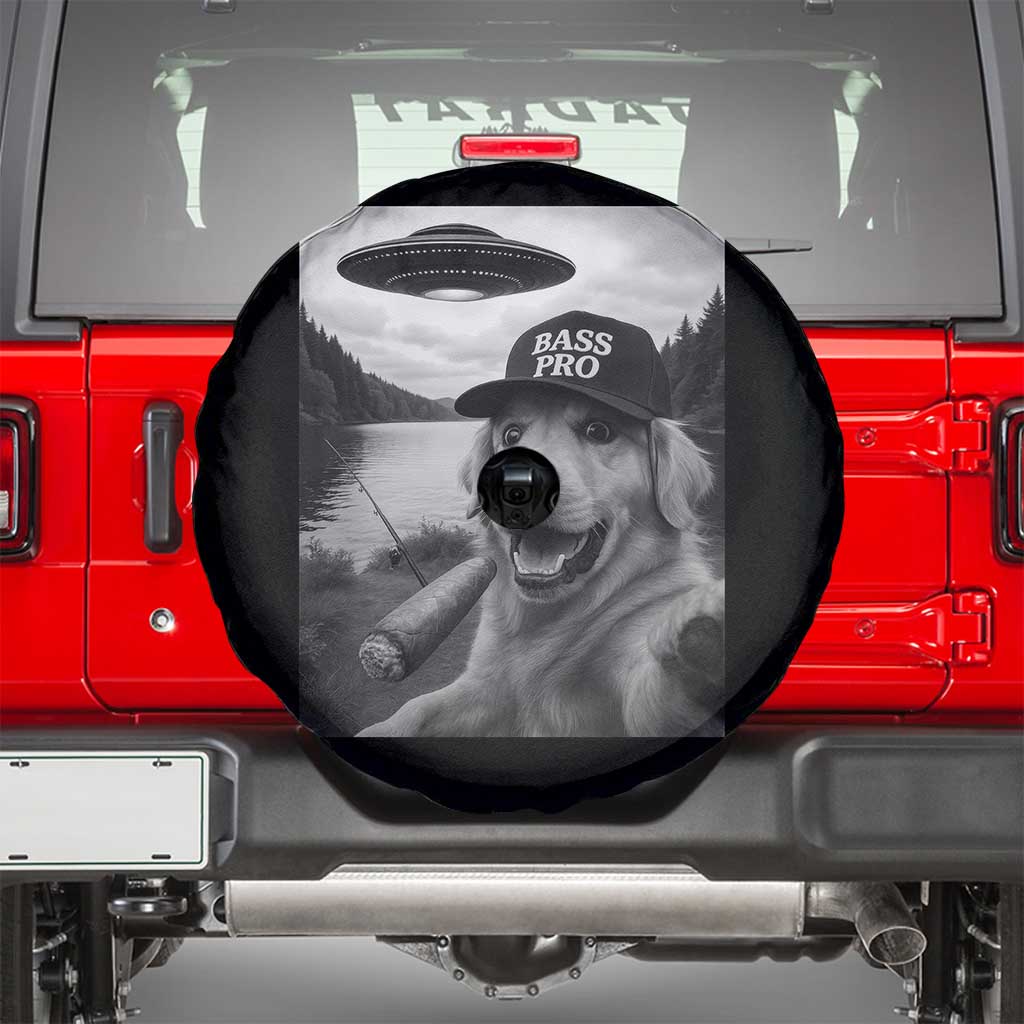 Dog Selfie With Alien UFO Spare Tire Cover Funny Fishing Golden Retriever Smoking Dog Lover - Wonder Print Shop