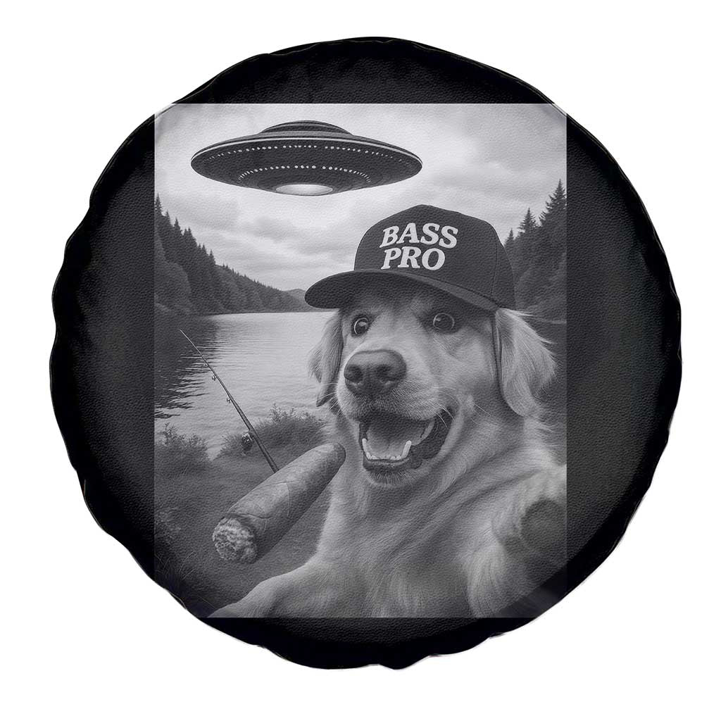 Dog Selfie With Alien UFO Spare Tire Cover Funny Fishing Golden Retriever Smoking Dog Lover - Wonder Print Shop