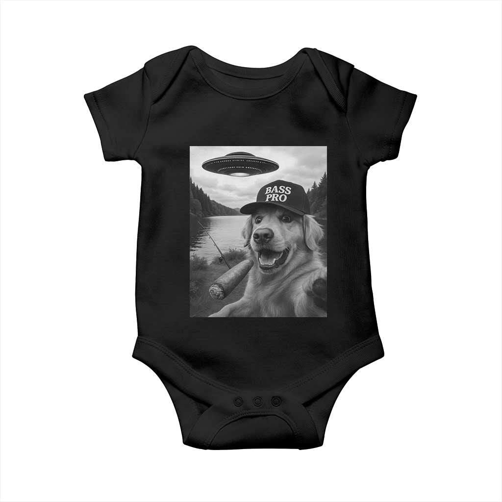 Dog Selfie With Alien UFO Baby Onesie Funny Fishing Golden Retriever Smoking Dog Lover - Wonder Print Shop