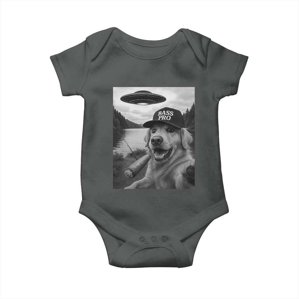 Dog Selfie With Alien UFO Baby Onesie Funny Fishing Golden Retriever Smoking Dog Lover - Wonder Print Shop