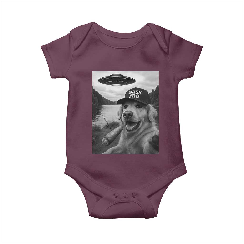 Dog Selfie With Alien UFO Baby Onesie Funny Fishing Golden Retriever Smoking Dog Lover - Wonder Print Shop