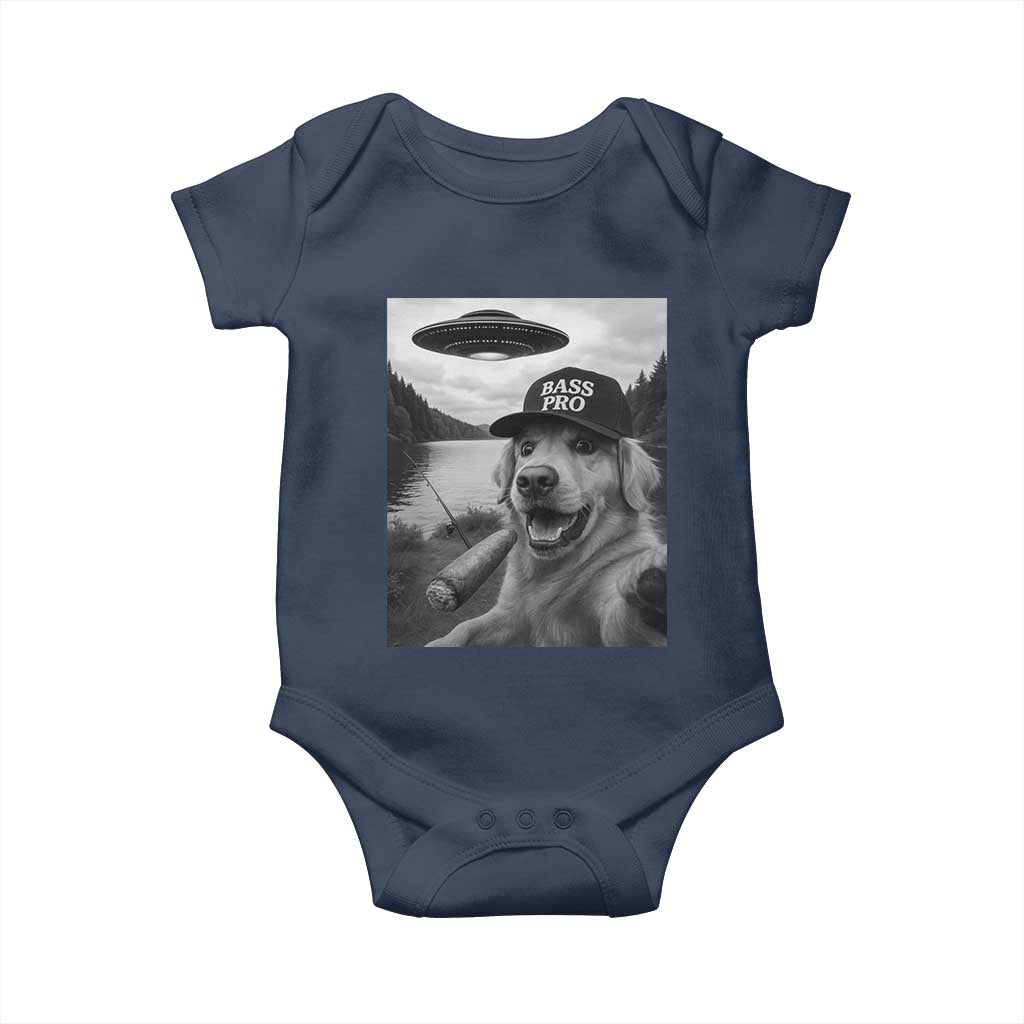 Dog Selfie With Alien UFO Baby Onesie Funny Fishing Golden Retriever Smoking Dog Lover - Wonder Print Shop