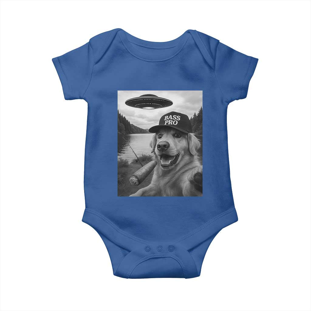 Dog Selfie With Alien UFO Baby Onesie Funny Fishing Golden Retriever Smoking Dog Lover - Wonder Print Shop