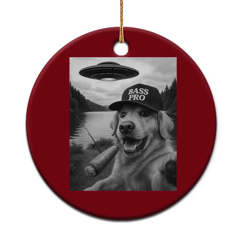 Dog Selfie With Alien UFO Ceramic Ornament Funny Fishing Golden Retriever Smoking Dog Lover - Wonder Print Shop