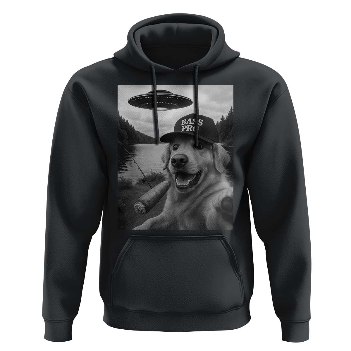 Dog Selfie With Alien UFO Hoodie Funny Fishing Golden Retriever Smoking Dog Lover - Wonder Print Shop