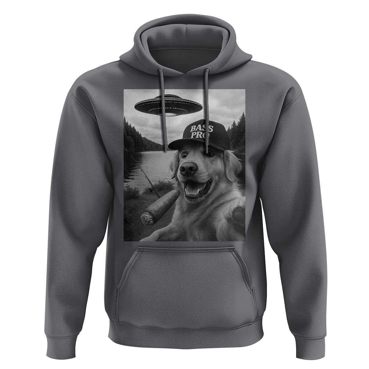 Dog Selfie With Alien UFO Hoodie Funny Fishing Golden Retriever Smoking Dog Lover - Wonder Print Shop