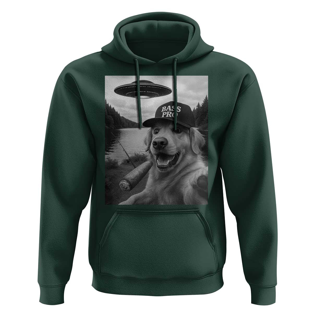 Dog Selfie With Alien UFO Hoodie Funny Fishing Golden Retriever Smoking Dog Lover - Wonder Print Shop