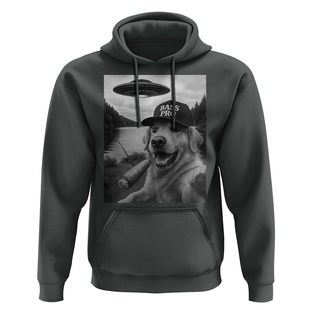 Dog Selfie With Alien UFO Hoodie Funny Fishing Golden Retriever Smoking Dog Lover - Wonder Print Shop
