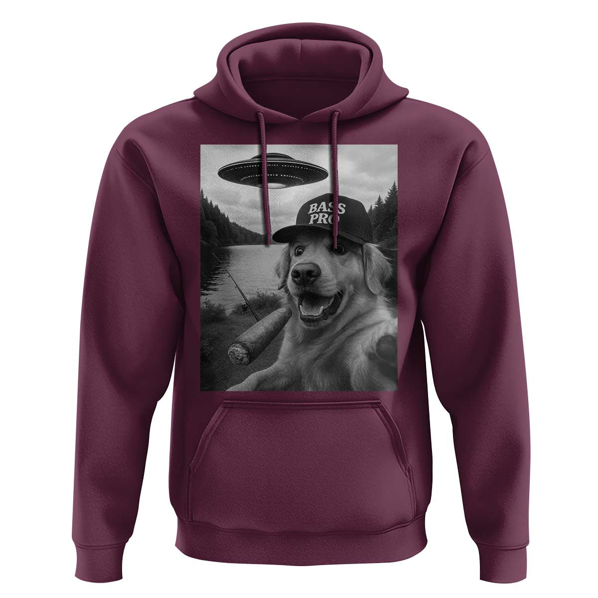 Dog Selfie With Alien UFO Hoodie Funny Fishing Golden Retriever Smoking Dog Lover - Wonder Print Shop