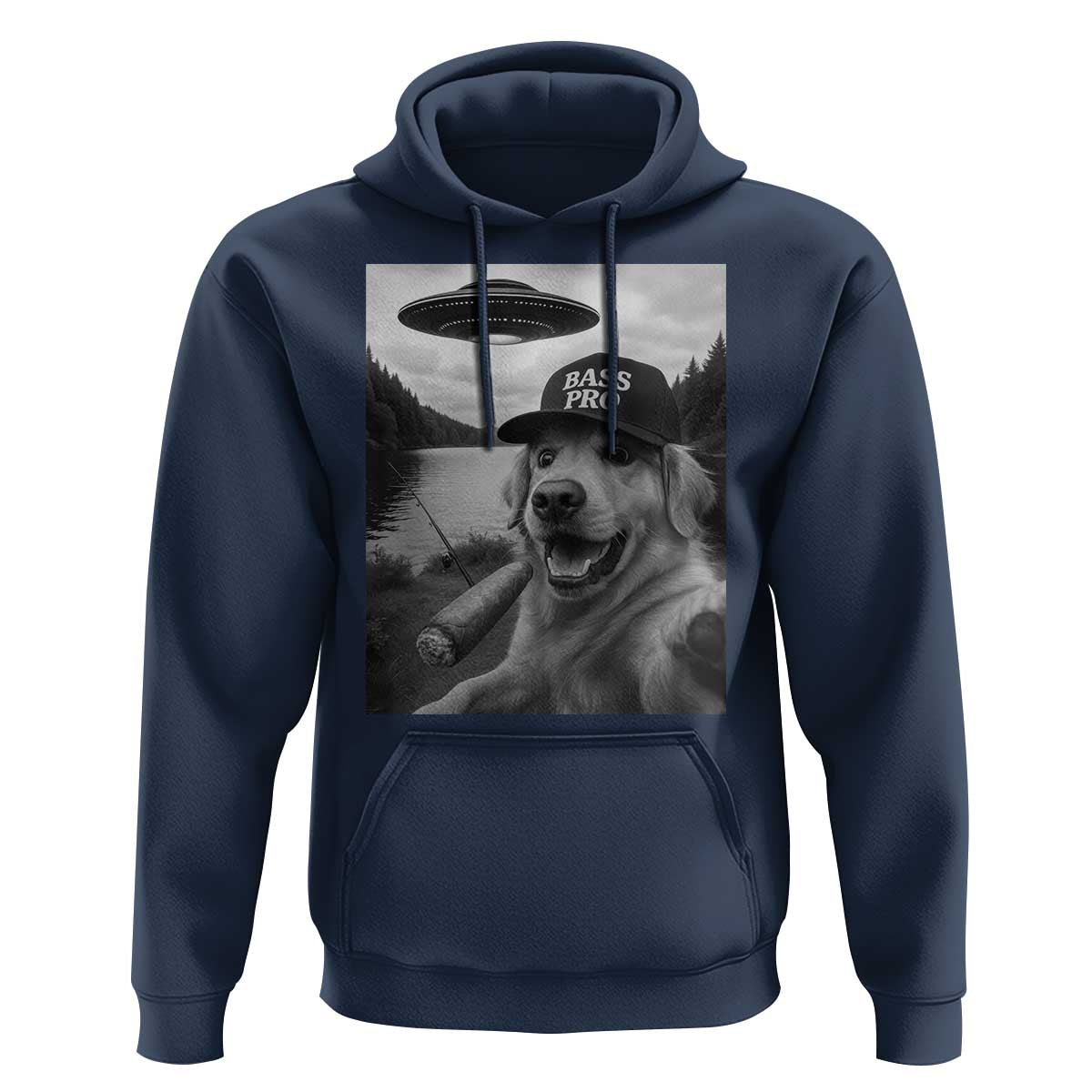 Dog Selfie With Alien UFO Hoodie Funny Fishing Golden Retriever Smoking Dog Lover - Wonder Print Shop