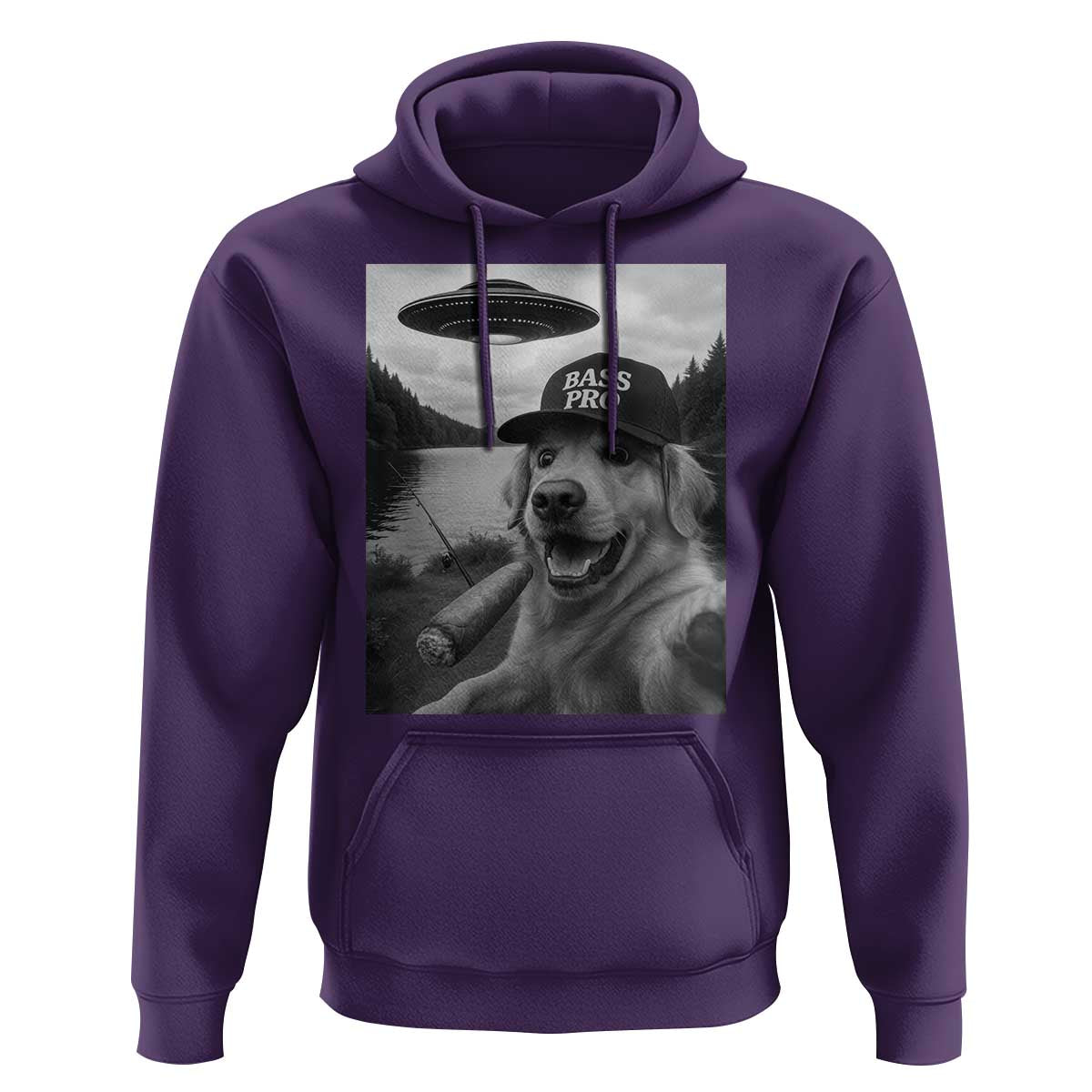 Dog Selfie With Alien UFO Hoodie Funny Fishing Golden Retriever Smoking Dog Lover - Wonder Print Shop