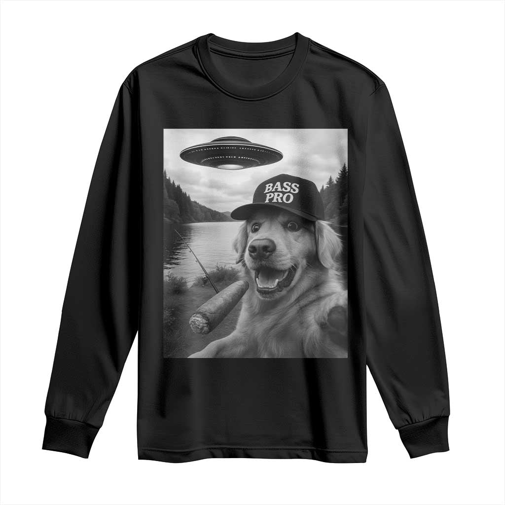 Dog Selfie With Alien UFO Long Sleeve Shirt Funny Fishing Golden Retriever Smoking Dog Lover - Wonder Print Shop