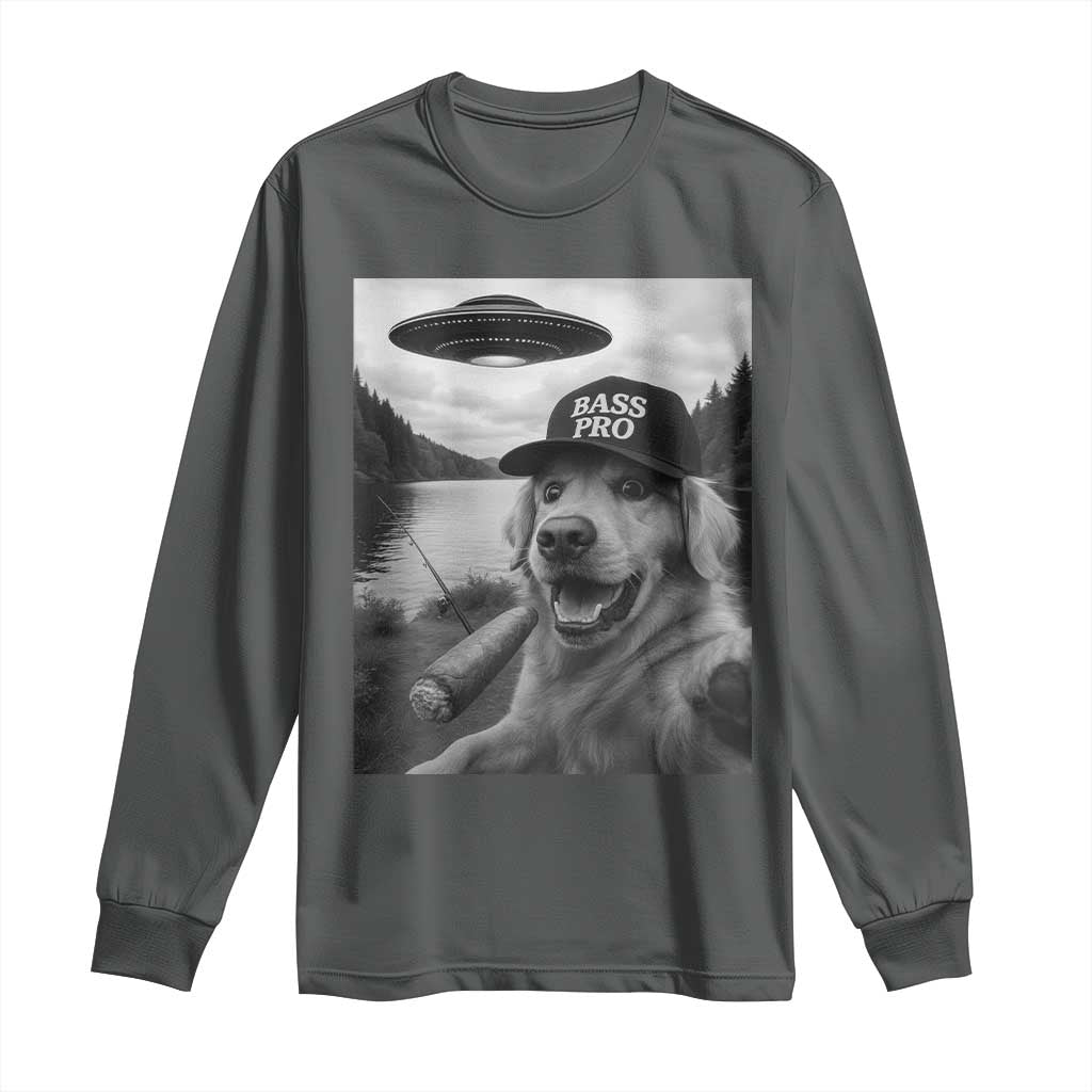 Dog Selfie With Alien UFO Long Sleeve Shirt Funny Fishing Golden Retriever Smoking Dog Lover - Wonder Print Shop