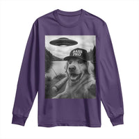 Dog Selfie With Alien UFO Long Sleeve Shirt Funny Fishing Golden Retriever Smoking Dog Lover - Wonder Print Shop