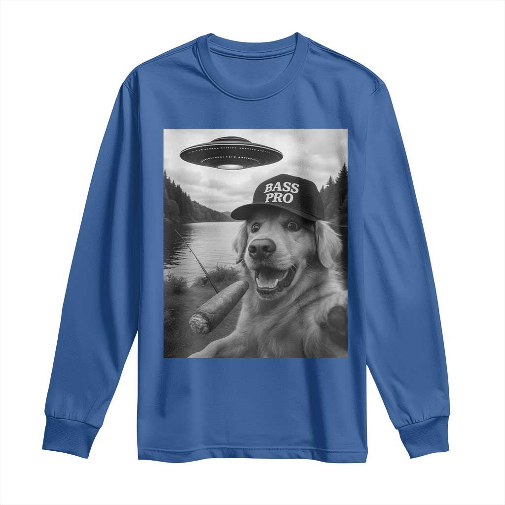 Dog Selfie With Alien UFO Long Sleeve Shirt Funny Fishing Golden Retriever Smoking Dog Lover - Wonder Print Shop