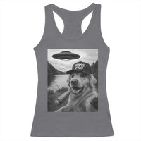 Dog Selfie With Alien UFO Racerback Tank Top Funny Fishing Golden Retriever Smoking Dog Lover - Wonder Print Shop