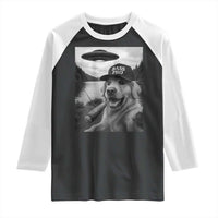 Dog Selfie With Alien UFO Raglan Shirt Funny Fishing Golden Retriever Smoking Dog Lover - Wonder Print Shop