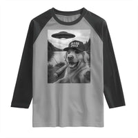 Dog Selfie With Alien UFO Raglan Shirt Funny Fishing Golden Retriever Smoking Dog Lover - Wonder Print Shop