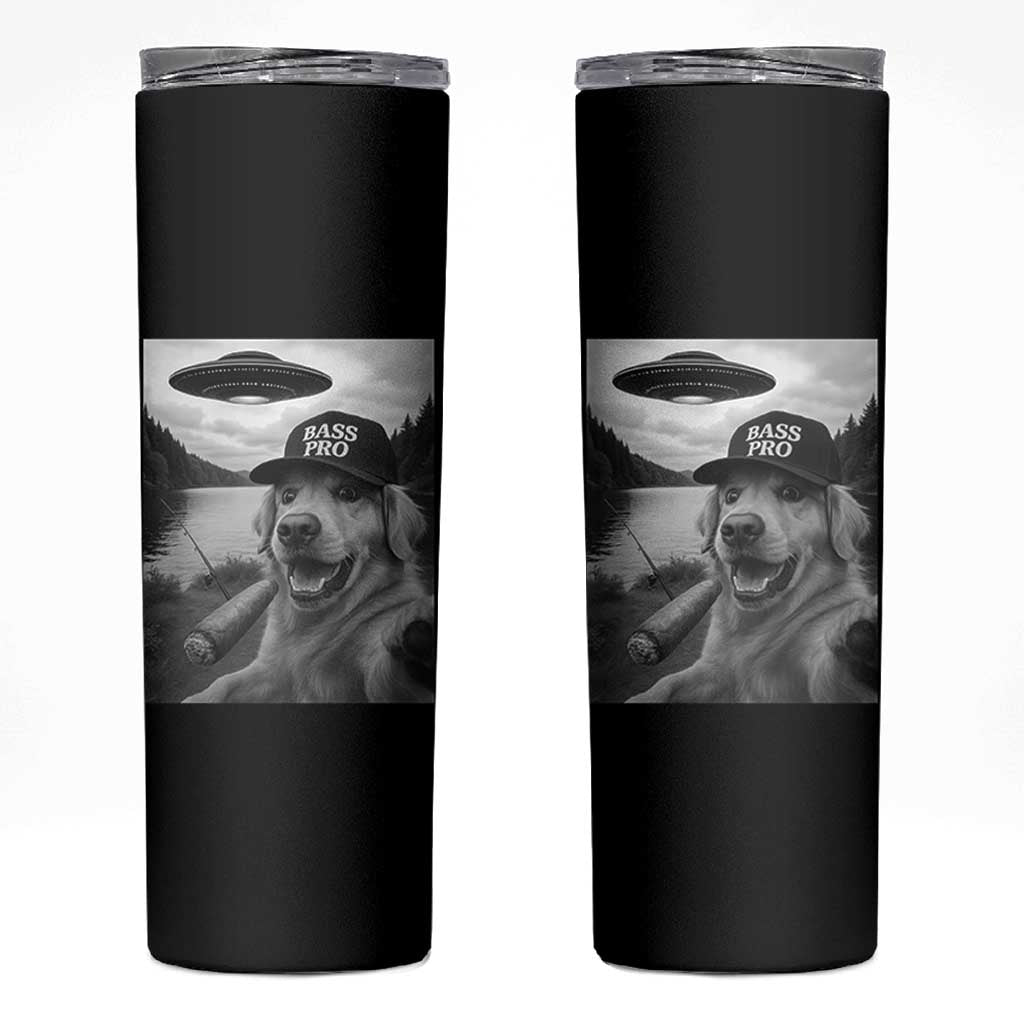 Dog Selfie With Alien UFO Skinny Tumbler Funny Fishing Golden Retriever Smoking Dog Lover - Wonder Print Shop