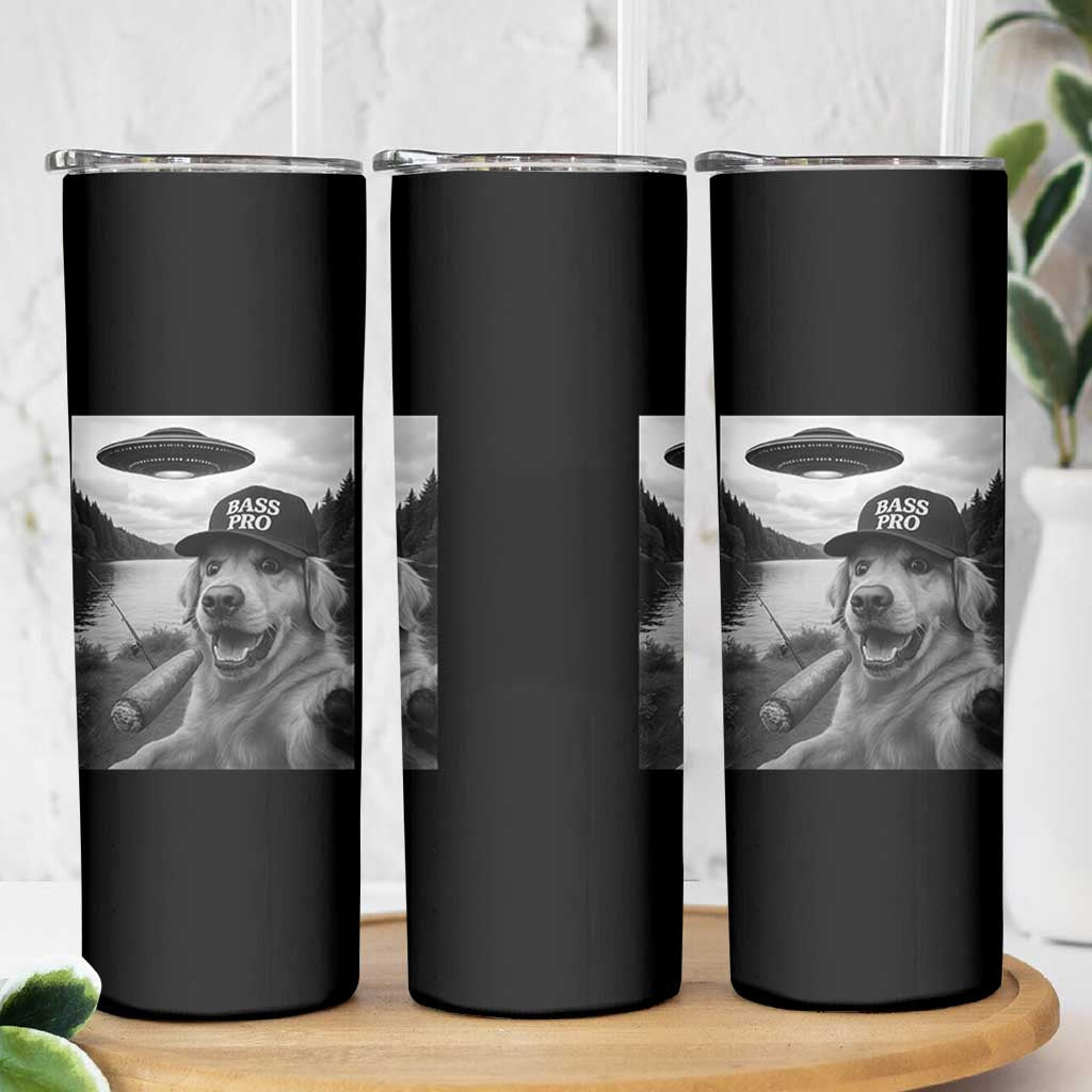 Dog Selfie With Alien UFO Skinny Tumbler Funny Fishing Golden Retriever Smoking Dog Lover - Wonder Print Shop